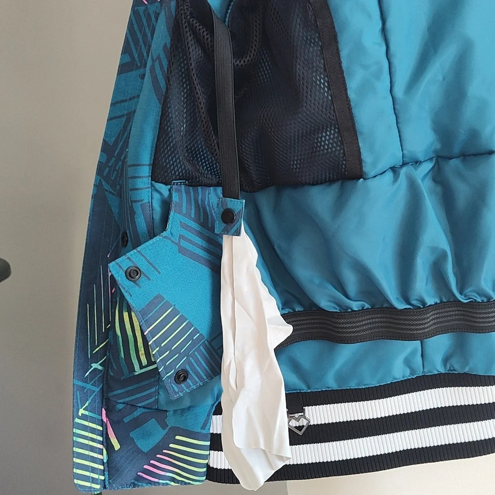 Obermeyer Teen Gage Radio Wave Patterned Hooded Ski/Snowboard Jacket Sz Teen XL - Picture 9 of 13